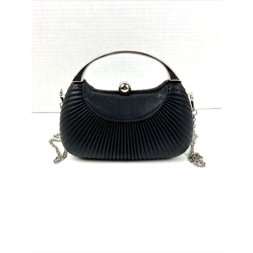 Natasha VTG Purse Satin Evening Cocktail Clutch Hard Case Black Removable Strap